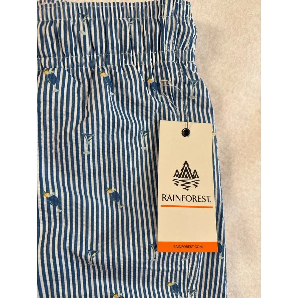 Rainforest Mens Bering Sea‎ Striped Martini Swim Trunks RF02A4237 Blue Small NWT